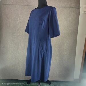 Vince Camuto Womens 12 Navy Blue Pocketed Short Sleeve Shift Dress